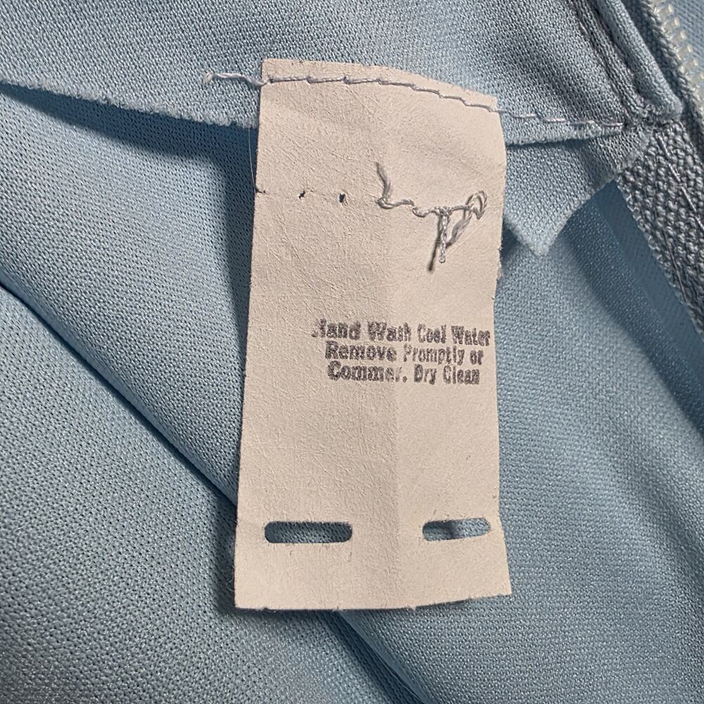 VTG 70s Baby Blue Maxi Dress w/ Sequin Applique Collar, sz Large - Picture 6 of 6